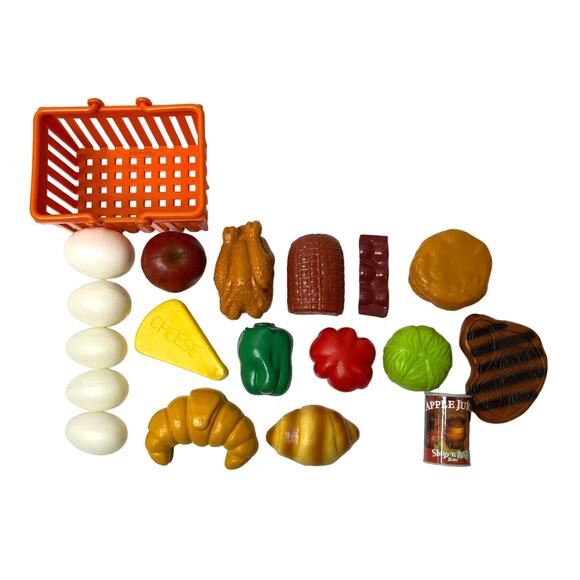Lot of 19 Grocery Kitchen Food Pretend Play Realistic Foods Dishes Eggs Baskets - Picture 2 of 3